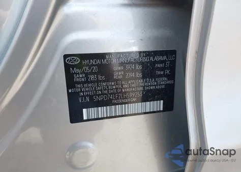 2020 Hyundai Elantra Se из США, поврежденный, VIN 5NPD74LF2LH599253